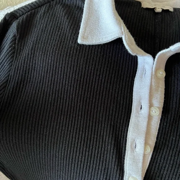 rag & bone Black Ribbed Long-Sleeve Polo Bodysuit with White Collar L - Picture 4 of 6